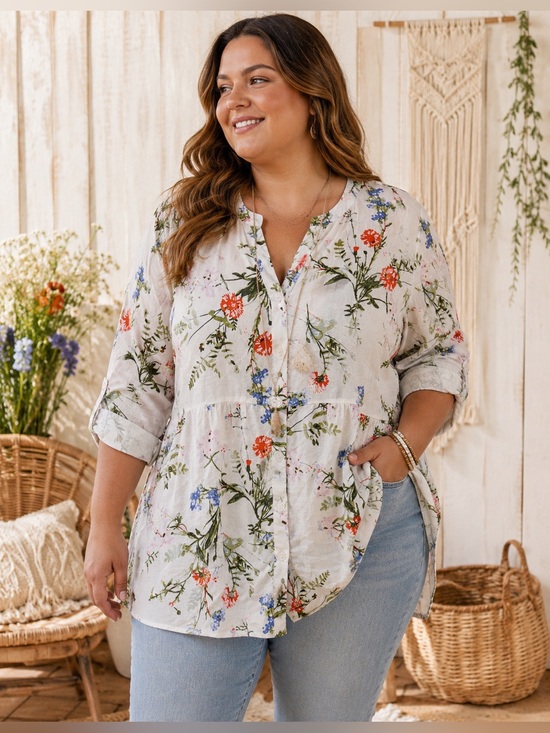Jones New York Tops - JONES & CO White Floral Tunic Blouse EUC